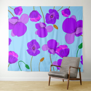 Poppy Lilac on pale-blue background  Tapestry