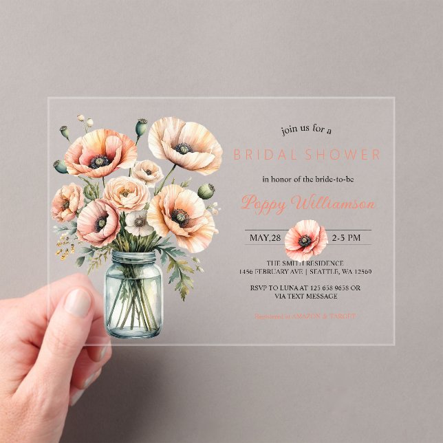 POPPY Mason Jar Bridal Shower Invitation  (Insitu (Handheld))