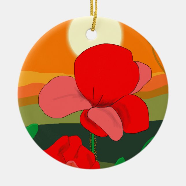 Poppy meadow at sunset   ceramic ornament (Front)