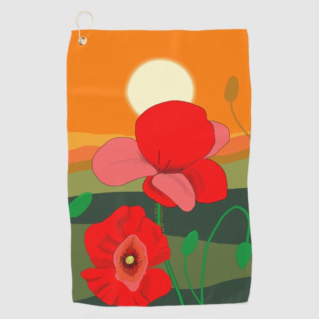Poppy meadow at sunset   golf towel (Front)