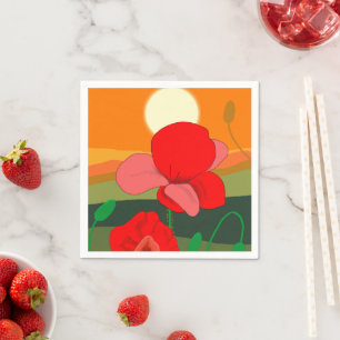 Poppy meadow at sunset napkins