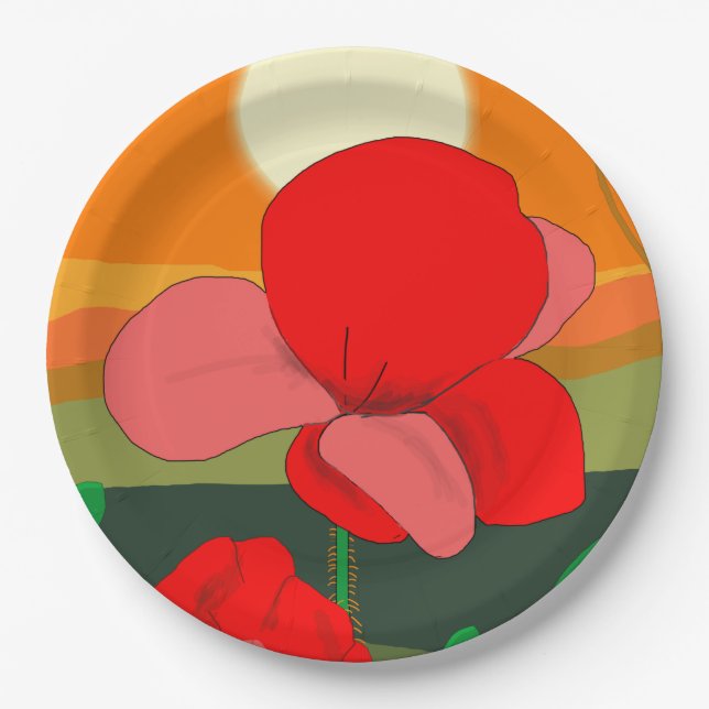 Poppy meadow at sunset  paper plates (Front)
