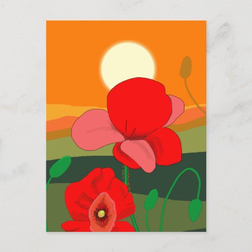 Poppy meadow at sunset   postcard