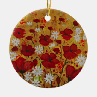 Poppy Meadow, Red Flowers Ceramic Ornament