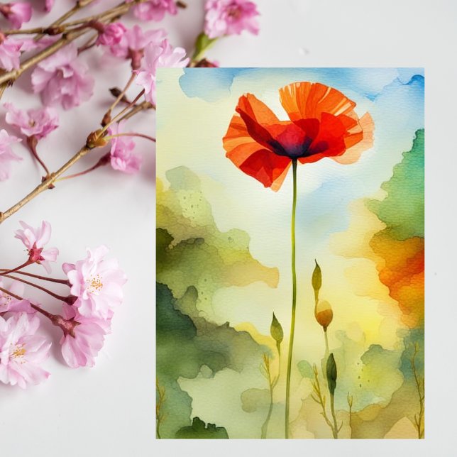Poppy, meadow, watercolor art, flower postcard (Creator Uploaded)
