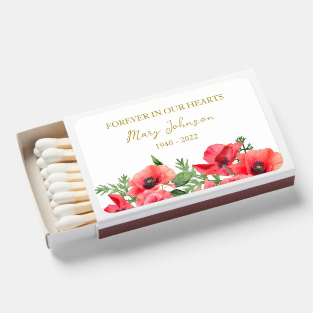 Poppy Memorial Funeral Favor Matchboxes (Front Open)