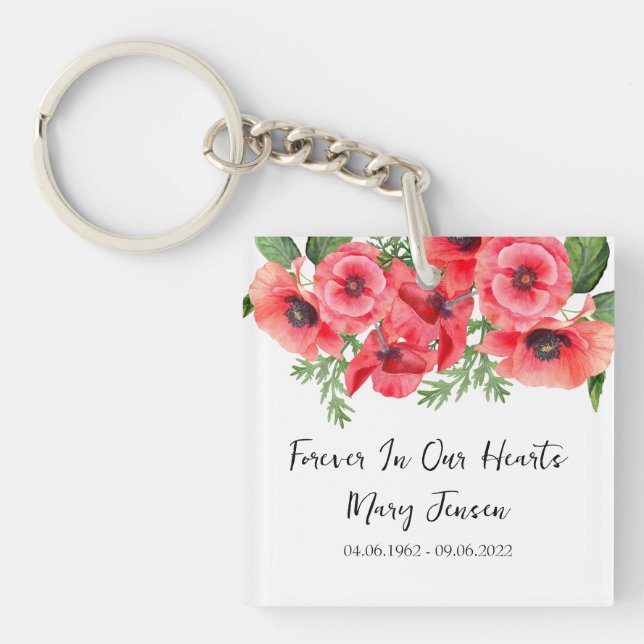 Poppy Memorial Funeral Photo Keychain (Front)