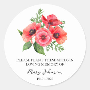 Poppy Memorial Funeral Seed Packet Classic Round Sticker
