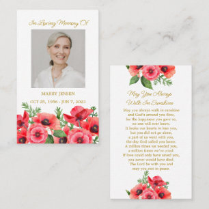 Poppy Memorial Photo Funeral Prayer Card