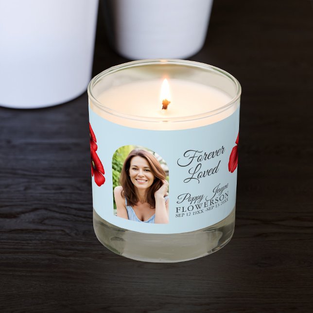 Poppy Memorial Remembrance Photo Scented Candle (Upload your beloved photo and details to this memorial glass candle)