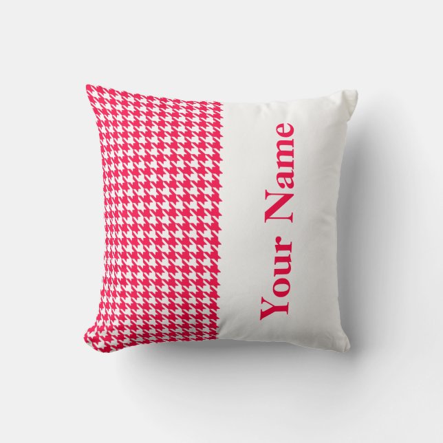 Poppy Modern Houndstooth with Name Throw Pillow (Front)