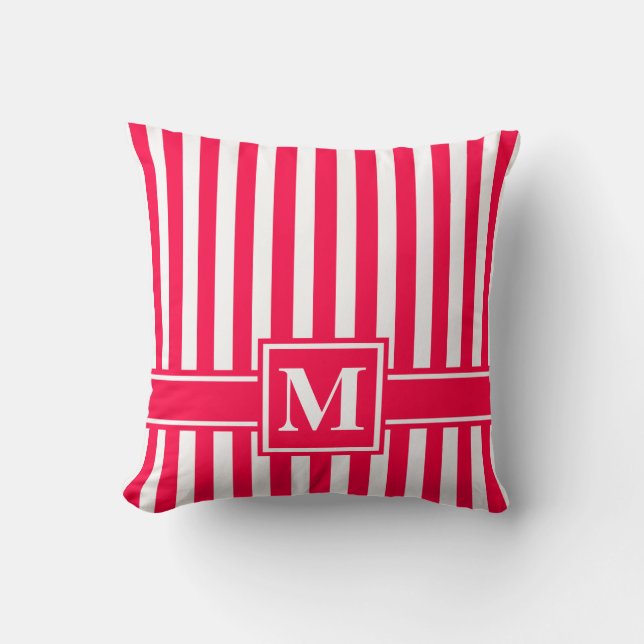 Poppy Modern Stripe with Monogram Throw Pillow (Front)