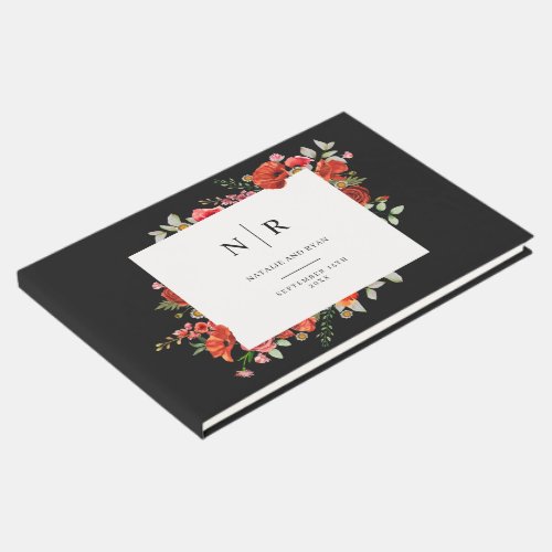 Poppy Monogram Dark Wedding Guest Book