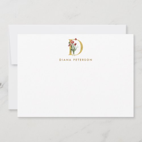 Poppy Monogram Gold Letter D Personalized Note Card