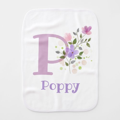 Poppy Name with a Floral Design Baby Burp Cloth