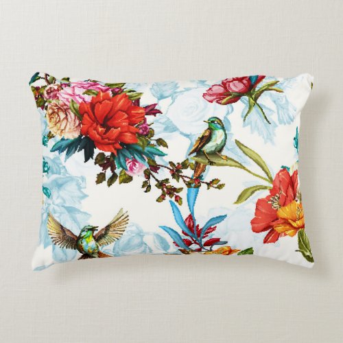 Poppy  Nightingale Floral Watercolor Accent Pillow