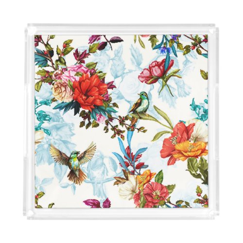 Poppy  Nightingale Floral Watercolor Acrylic Tray