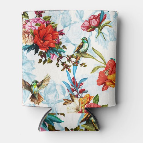 Poppy  Nightingale Floral Watercolor Can Cooler