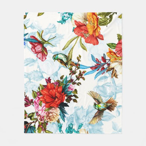 Poppy  Nightingale Floral Watercolor Fleece Blanket