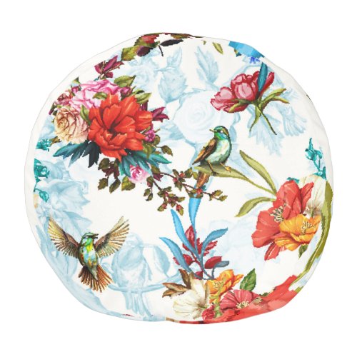 Poppy  Nightingale Floral Watercolor Pouf