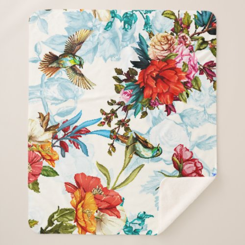 Poppy  Nightingale Floral Watercolor Sherpa Blanket