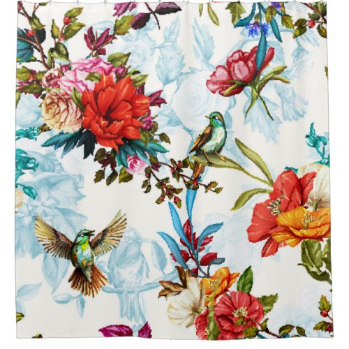 Poppy  Nightingale Floral Watercolor Shower Curtain