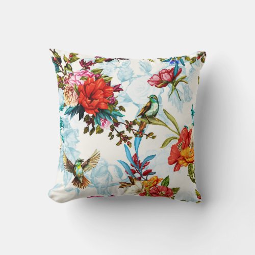 Poppy  Nightingale Floral Watercolor Throw Pillow