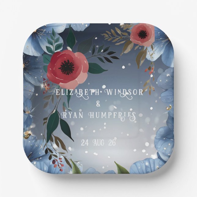Poppy of Love" Wedding Invitation Collection Paper Plates (Front)