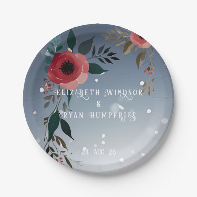 Poppy of Love" Wedding Invitation Collection Paper Plates (Front)