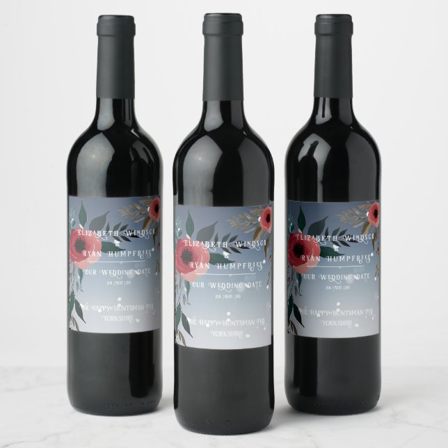 Poppy of Love" Wedding Invitation Collection Wine Label (Bottles)