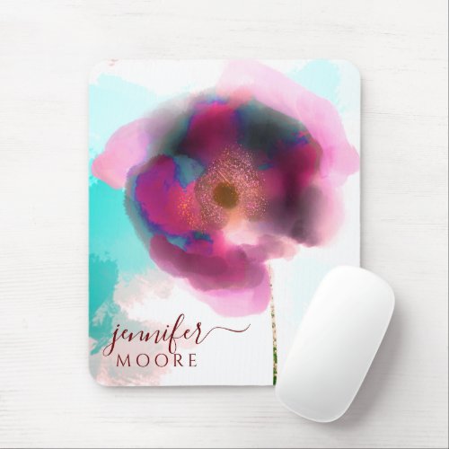 Poppy of Troy Burgundy Watercolor Script Mouse Pad