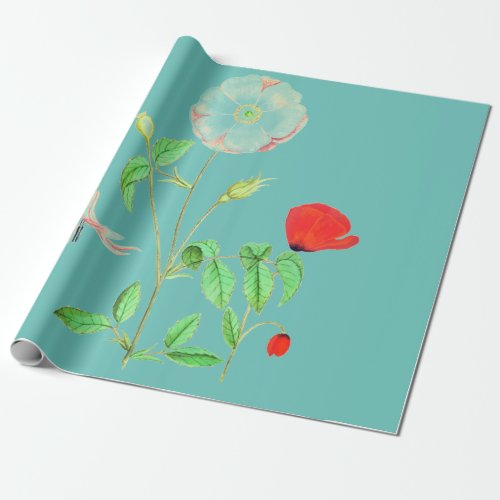 POPPY ON TURQUOISE BLUE Wrapping Paper