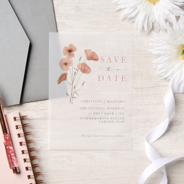Poppy Orange Flower Wedding Save the Date Vellum Invitations (Wedding)