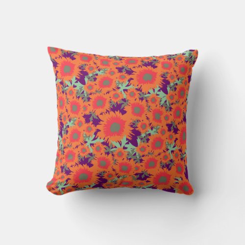 Poppy orange green and purple throw pillow