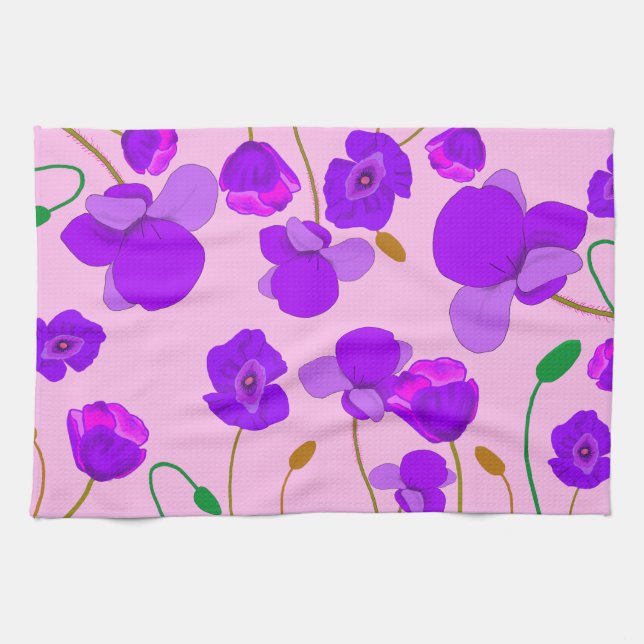 Poppy (Papaver somniferum) Lilac   Kitchen Towel (Horizontal)