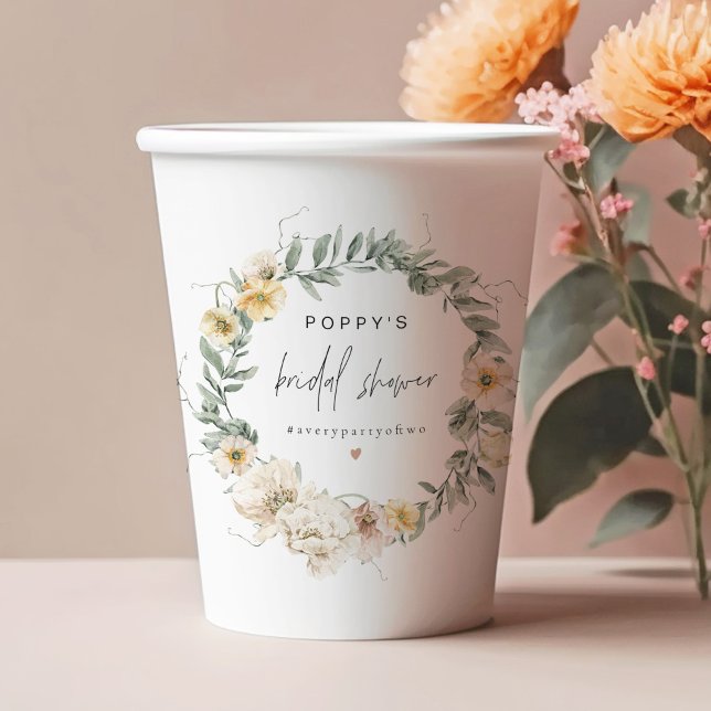 POPPY Pastel Watercolor Wildflower Bridal Shower Paper Cups (Creator Uploaded)