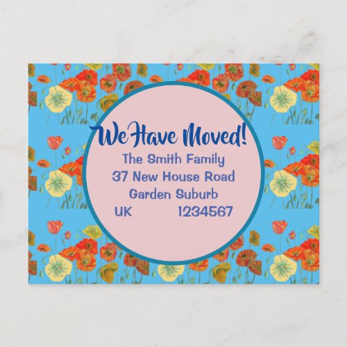 Poppy Pattern New Address Postcard We Are Moving Postcard