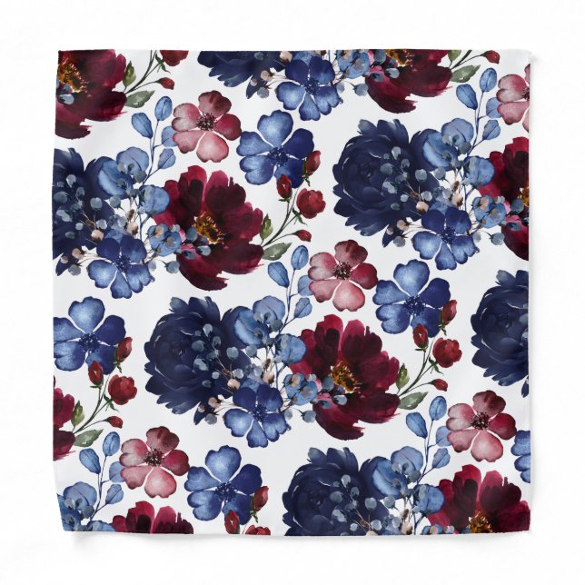Poppy & Peony Red White & Blue Pocket Square Bandana (Front)