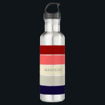 Poppy Perfect Colorblock Personalized Name Stainless Steel Water Bottle<br><div class="desc">This colorful and modern design features a color-block pattern in blue,  taupe,  coral and red with your personalized name #waterbottles #drinkware #personalizedgifts</div>