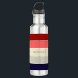 Poppy Perfect Colorblock Personalized Name Stainless Steel Water Bottle<br><div class="desc">This colorful and modern design features a color-block pattern in blue,  taupe,  coral and red with your personalized name #waterbottles #drinkware #personalizedgifts</div>