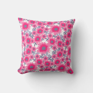 Poppy pink, grey and white throw pillow
