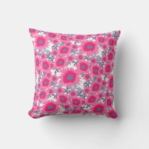 Poppy pink grey and white throw pillow