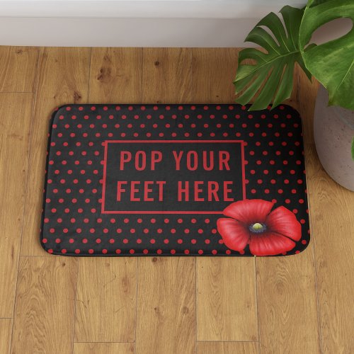 Poppy Polka Dot Pattern Red and Black Bath Mat