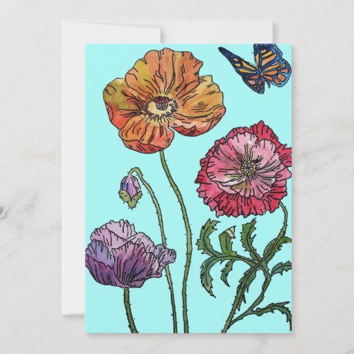 Poppy Poppies Art Watercolour Birthday Invitation