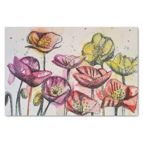 Poppy Poppies Purple Watercolor Floral Flower Tissue Paper