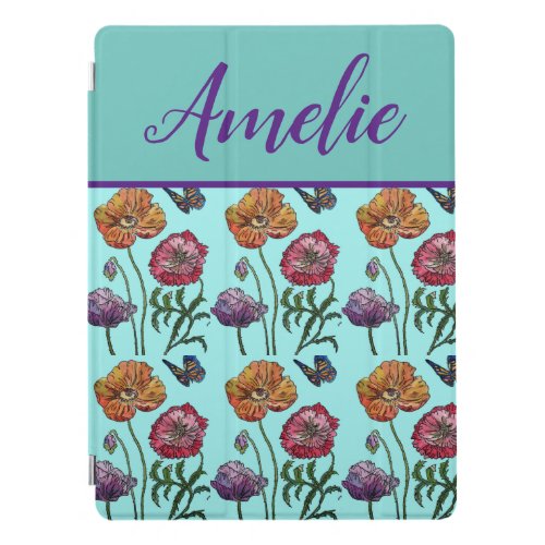 Poppy Poppies Red Shabby Chic Aqua Floral Flowers  iPad Pro Cover