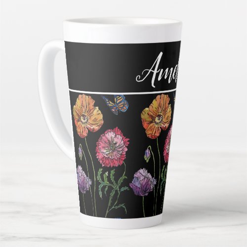 Poppy Poppies Red Shabby Chic Black Floral Flowers Latte Mug