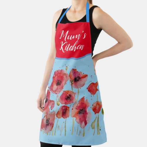Poppy Poppies Red Shabby Chic Watercolor Floral  A Apron