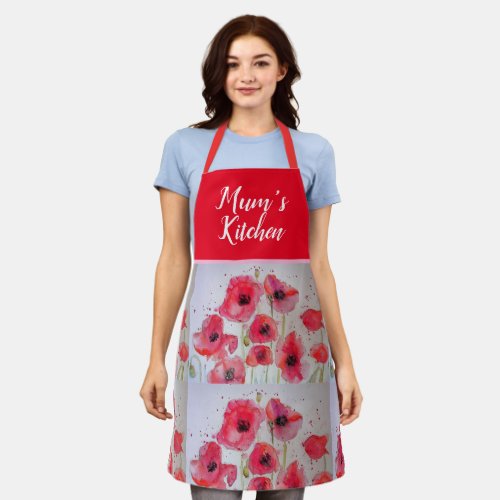 Poppy Poppies Red Shabby Chic Watercolor Floral Ap Apron