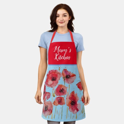 Poppy Poppies Red Shabby Chic Watercolor Floral  Apron